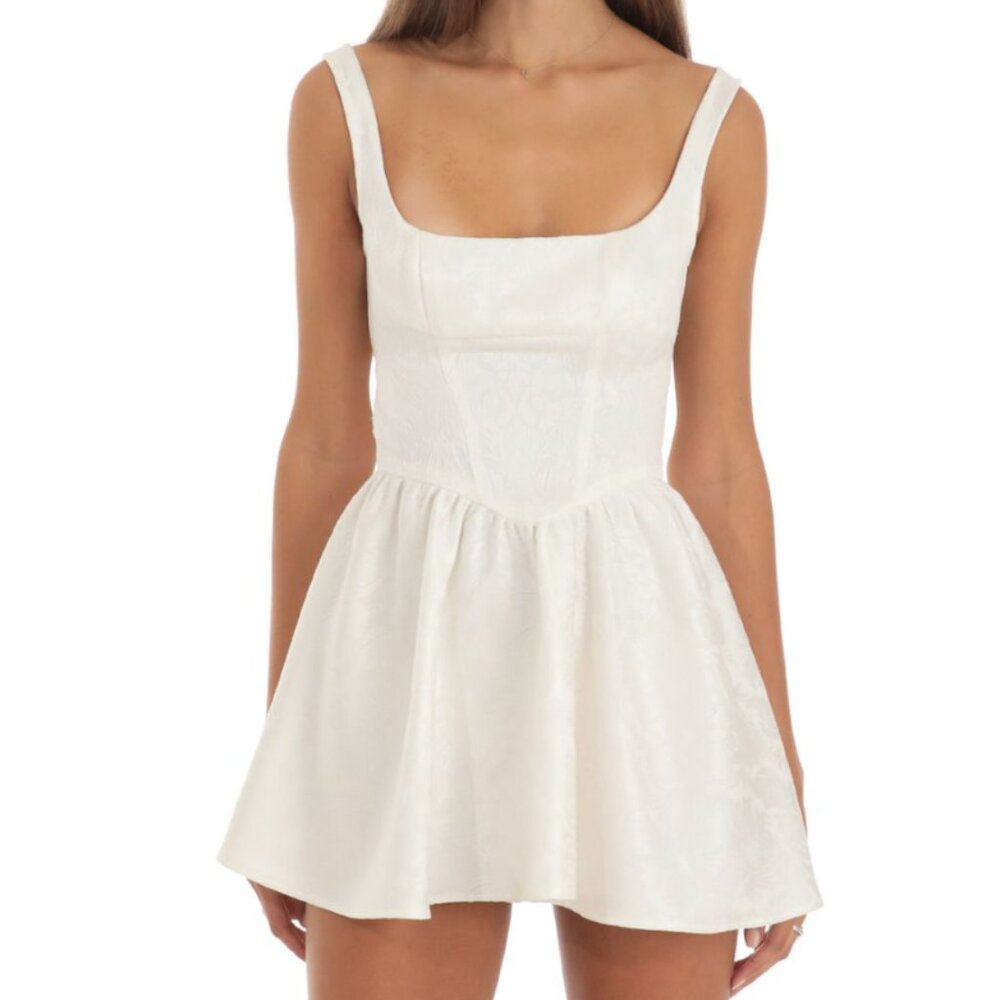 Lucy in the Sky - Jacquard Mini Dress in White